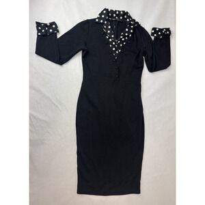 Academia Office Body Con Dress Polka Dot Preppy Black Oxiuli Fashion Dress Small